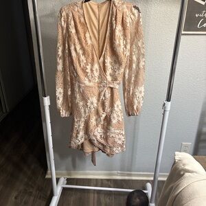 Tan Floral Lace Dress